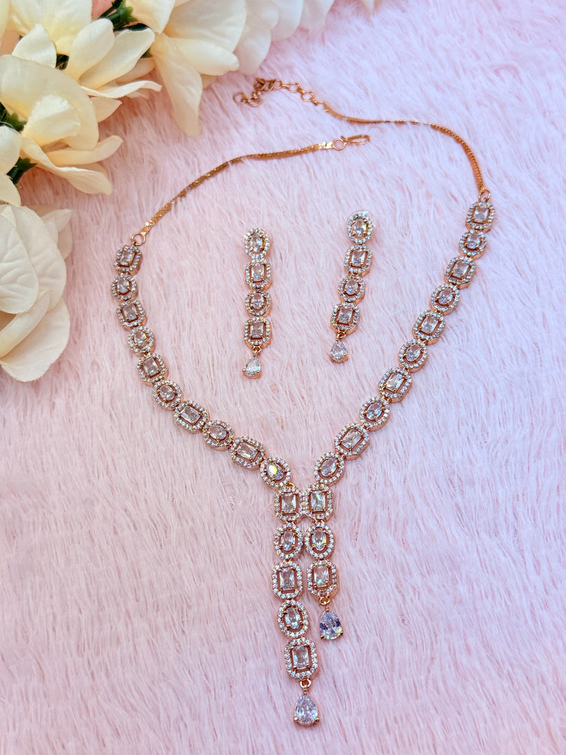 Nikas American Diamond RoseGold Necklace Set