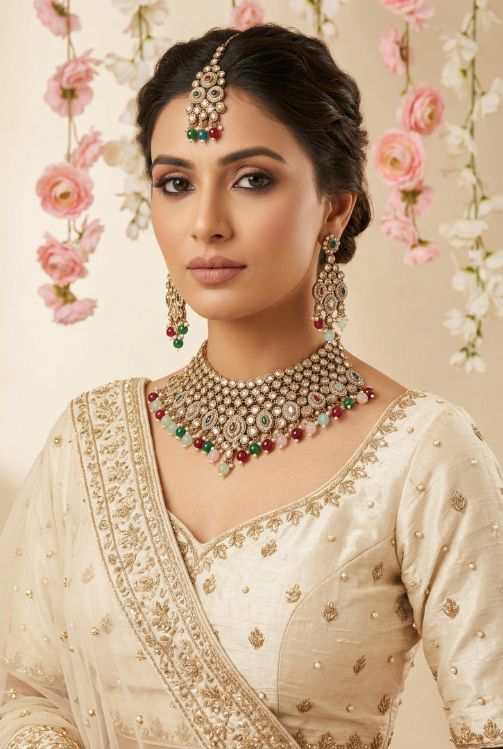 Multicolor Antique Gold crystal beads Necklace set