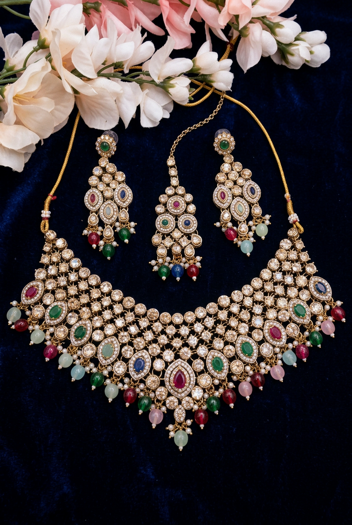 Multicolor Antique Gold crystal beads Necklace set