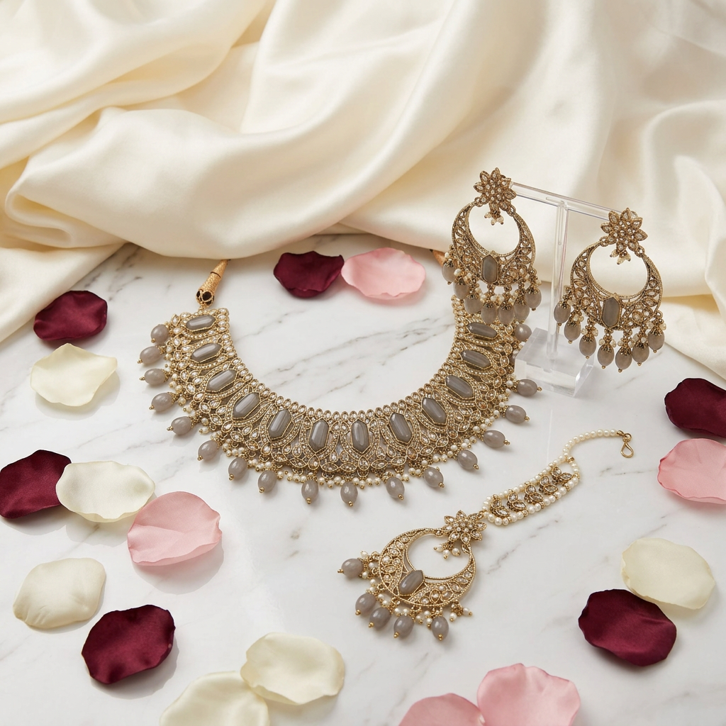 Deepika Grey Beauty Polki Choker Set