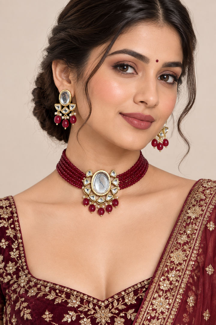 Saji Kundan Choker Set with earrings