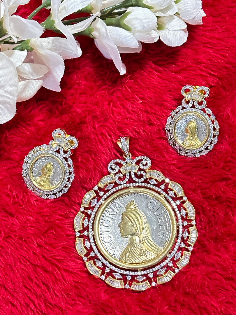 AD Gold Platted Big Victorian Pendant and Earring set