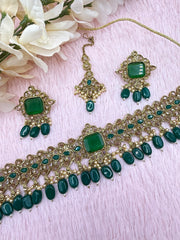 Emerald Green Polki Choker Ser