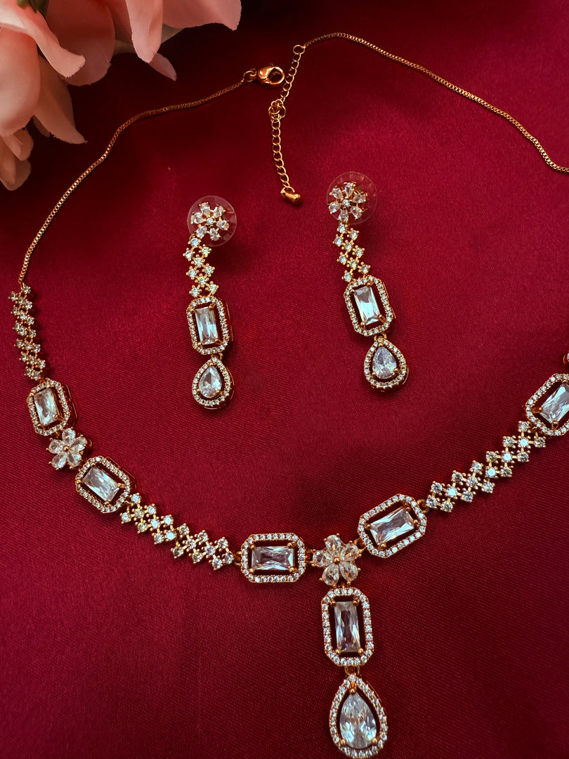 Deepu Rosegold AD set with pair of earrings