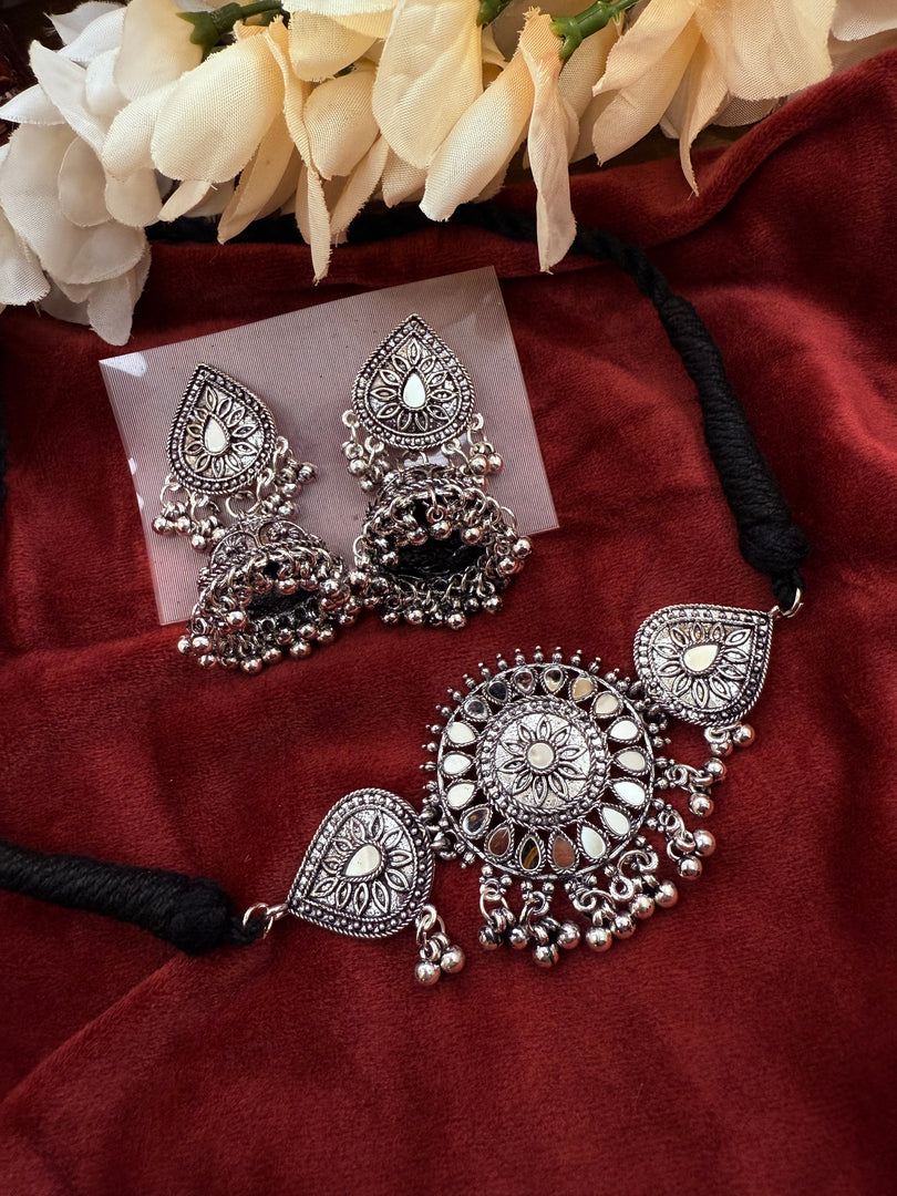 Mirror silver Oxidised set