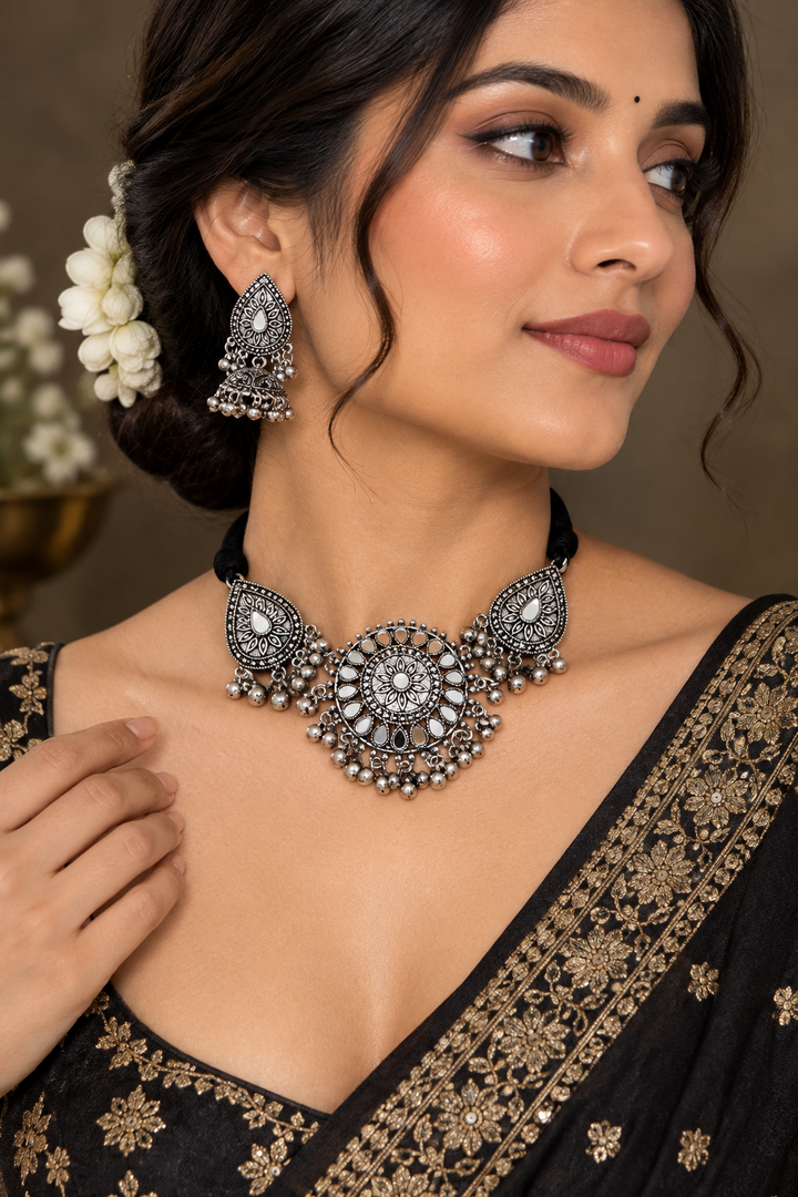 Mirror silver Oxidised set