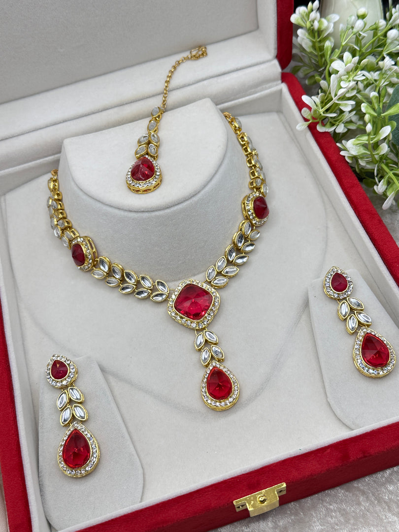 Hot pink Kundan necklace