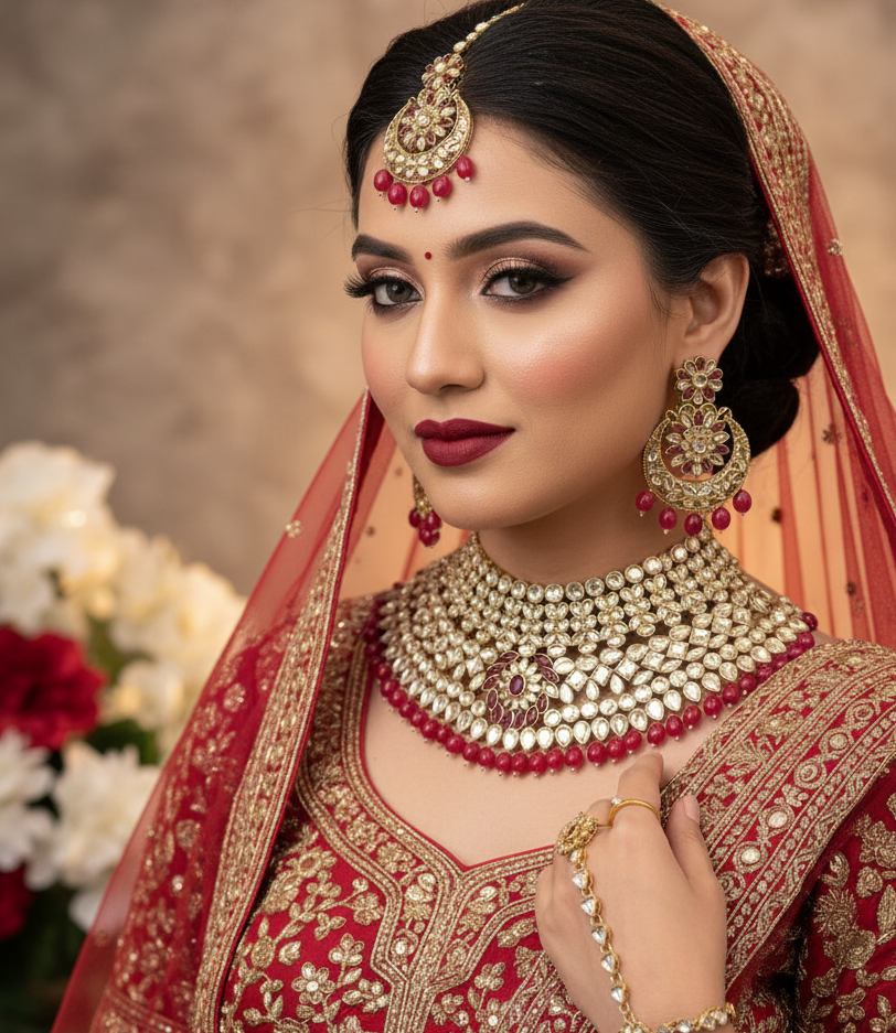 जन्नत हॉट पिंक गोल्ड ब्राइडल सेट