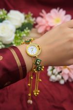 Load image into Gallery viewer, Kashmiri Adjustable size kundan Watches with Hanging bells