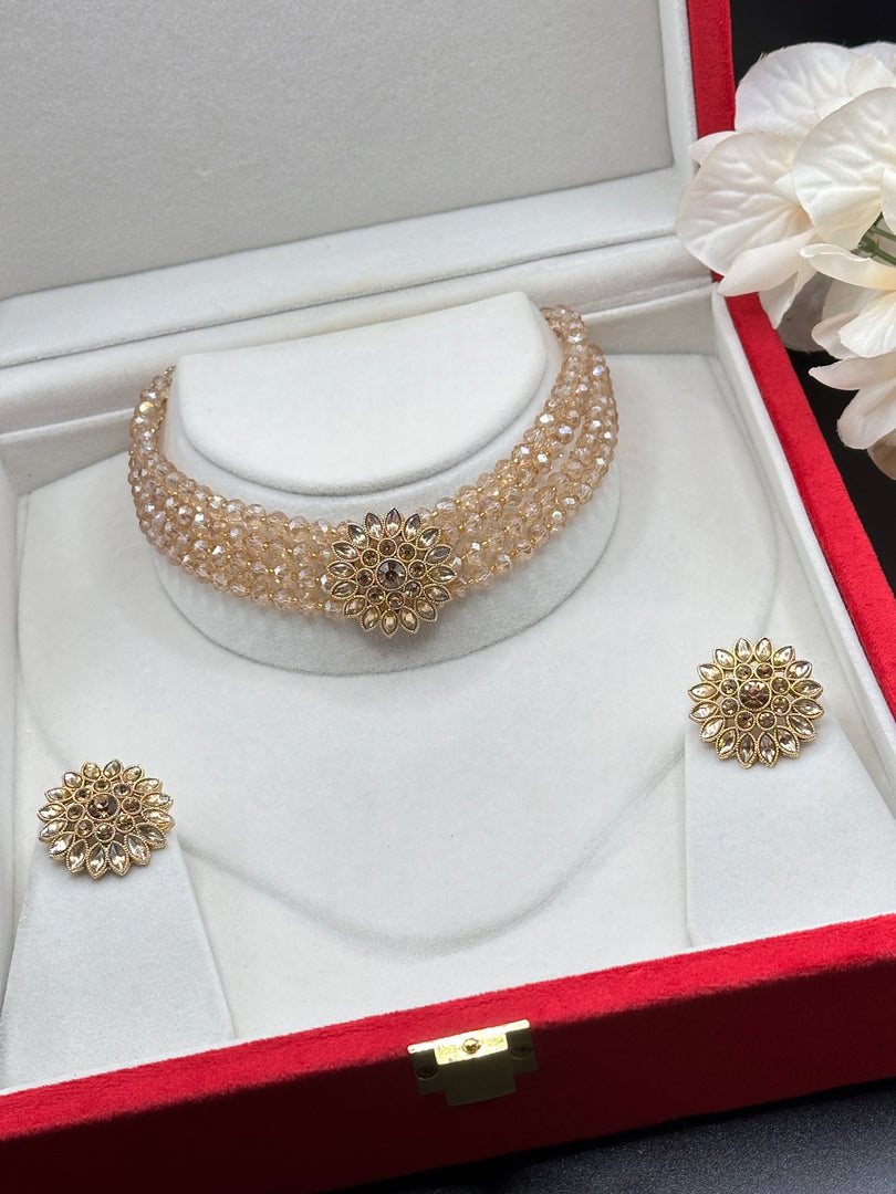 Crystal beads Golden Choker set