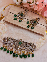 Load image into Gallery viewer, Victorian Elephant Necklaces with moissanite polki and earrings