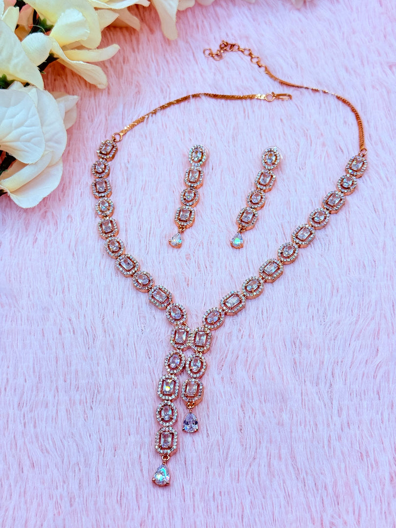 Nikas American Diamond RoseGold Necklace Set