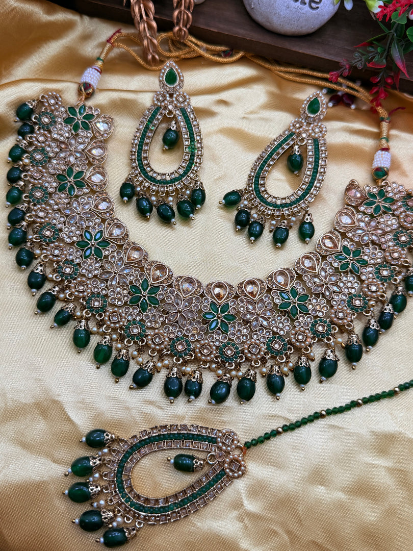 Heeran Green Indian Bridal Necklace Set