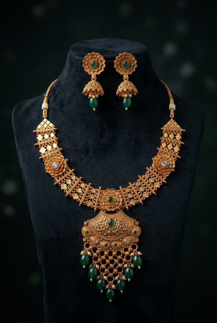 Kamla gold Plated temple Jewerly Necklace Set