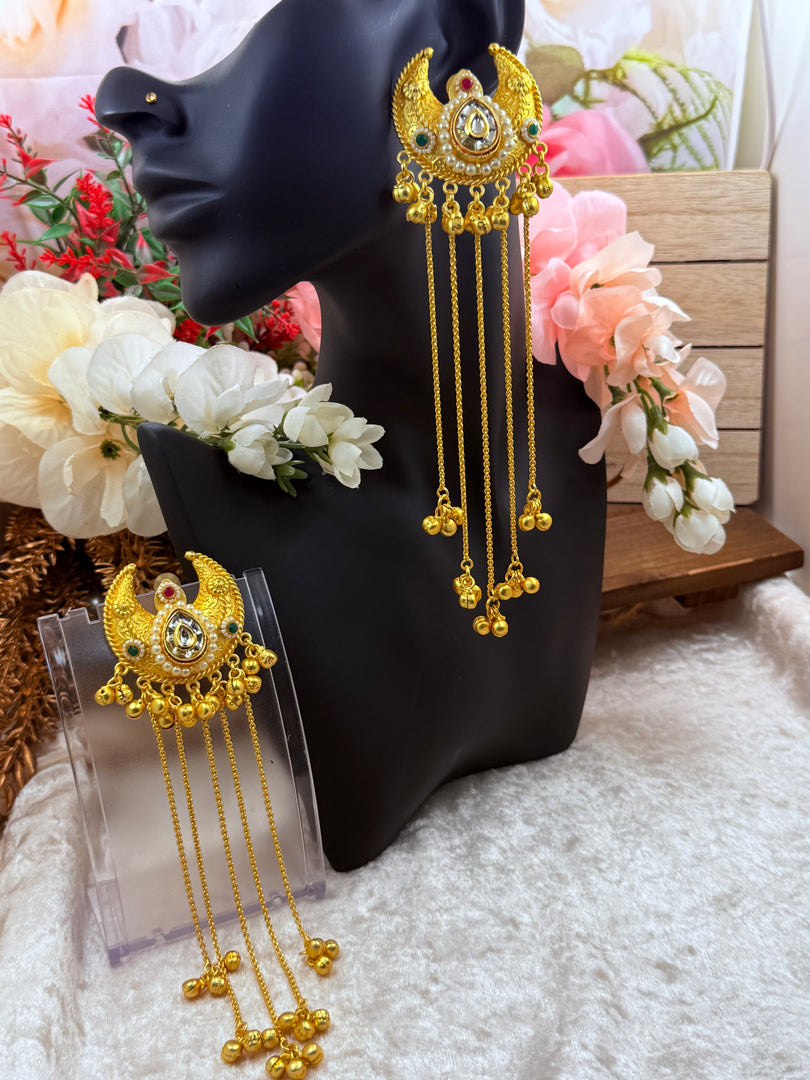 High quality Kashmiri Brass Gold plated kundan Meenakari Earrings