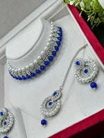 Load image into Gallery viewer, Nila In Silver Stone with Drop Pearls Choker set
