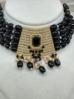 Load image into Gallery viewer, Black Beads With  American Diamond Choker Set
