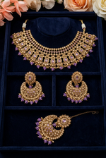 Load image into Gallery viewer, Meher lavender high quality polki Necklace set