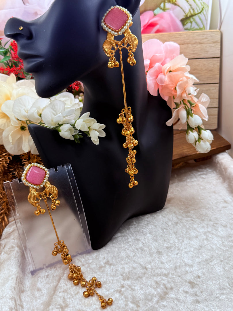 Baby Pink Kashmiri earrings high quality In Brass gold plated