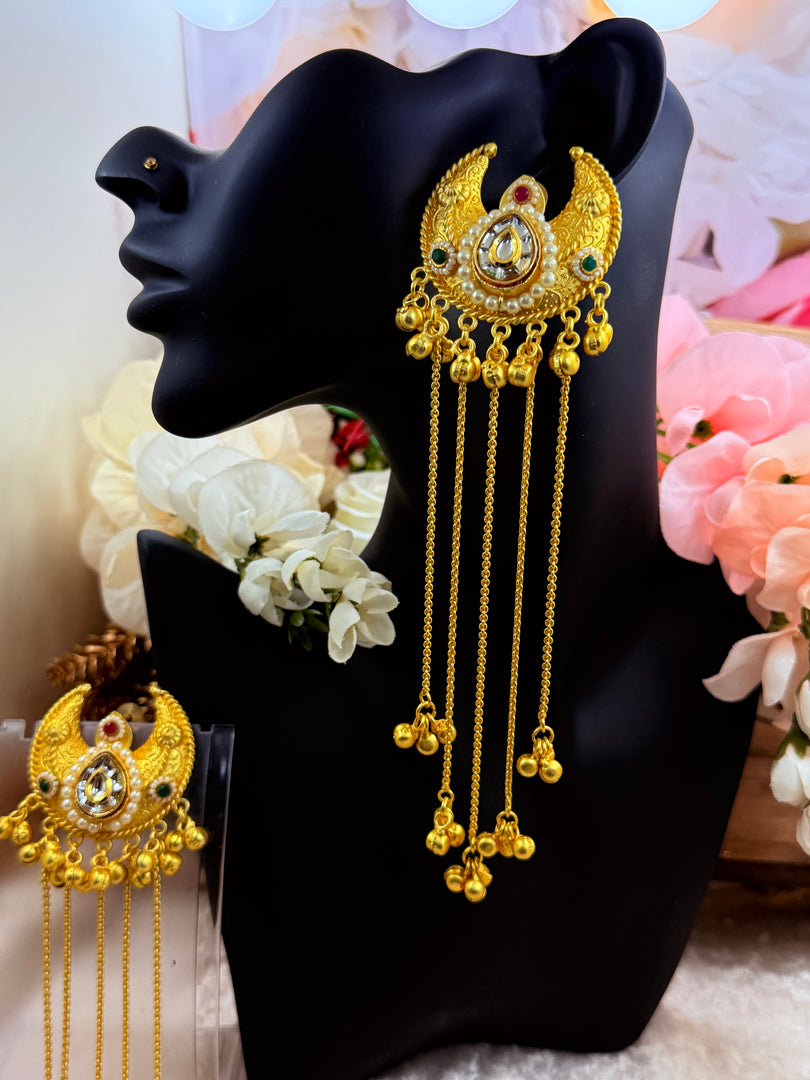 High quality Kashmiri Brass Gold plated kundan Meenakari Earrings