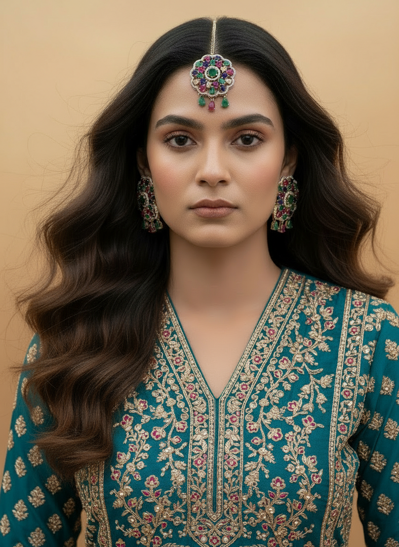 Samantha American Diamond Big Stud & Tikka set