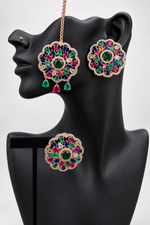 Load image into Gallery viewer, Samantha American Diamond Big Stud &amp; Tikka set