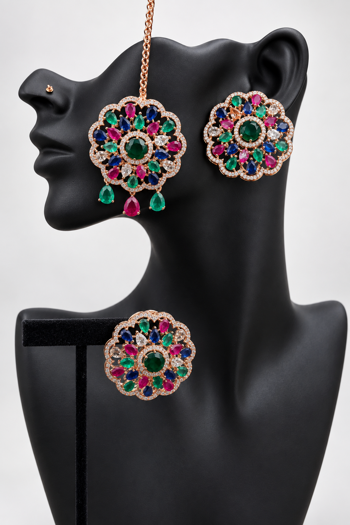 Samantha American Diamond Big Stud & Tikka set