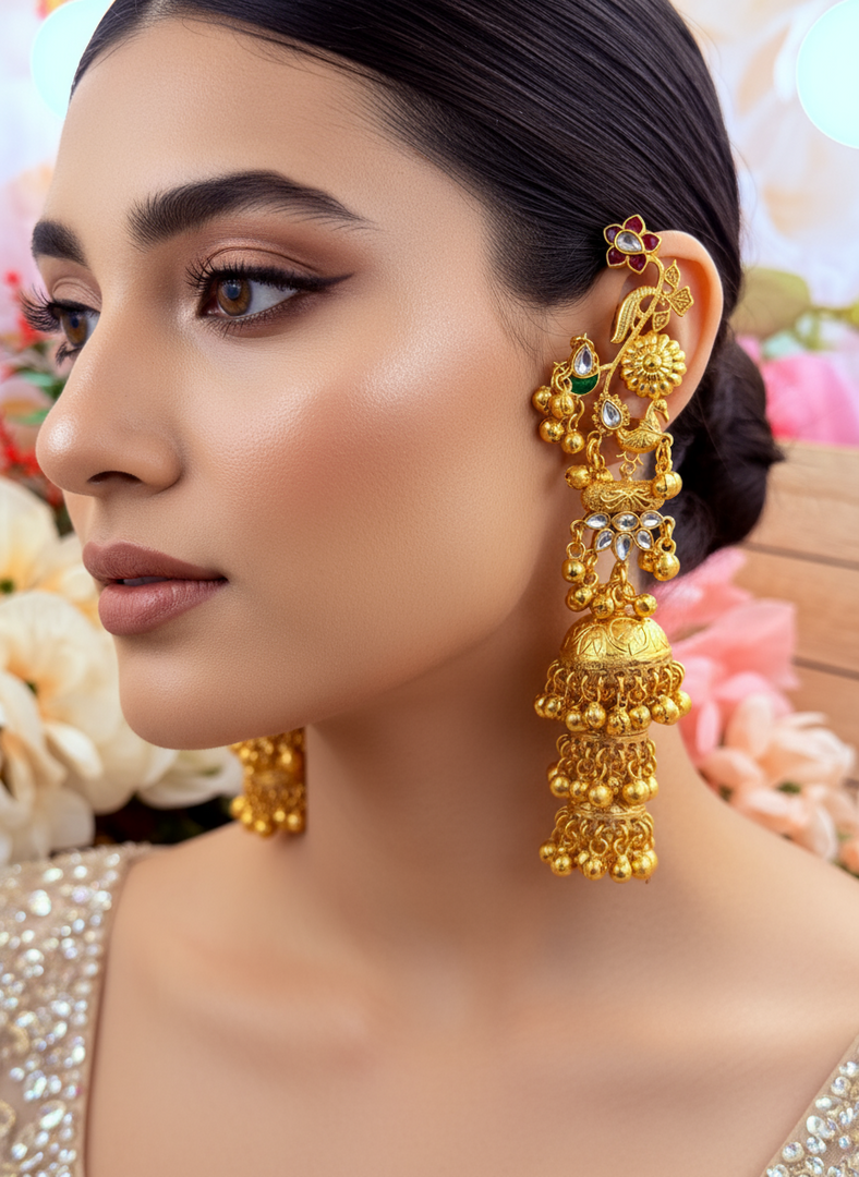Designer Peacock High Quality Kashmiri Brass Gold Plated jhumki earrings