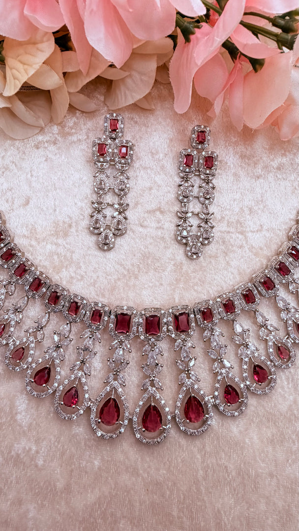 Ruhi ruby Red In Ad Silver Necklace