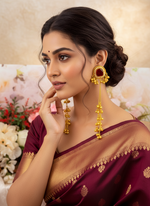 Load image into Gallery viewer, Red gold plated Kashmiri Earrings with hanging ghungru
