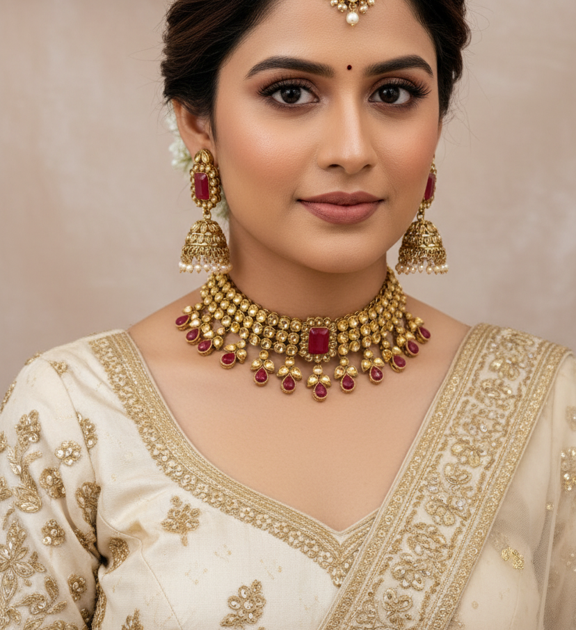 Shine kundan Drop Choker set