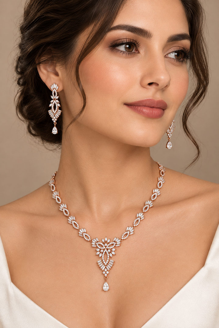 Shalin American Diamond Rosegold Necklace set