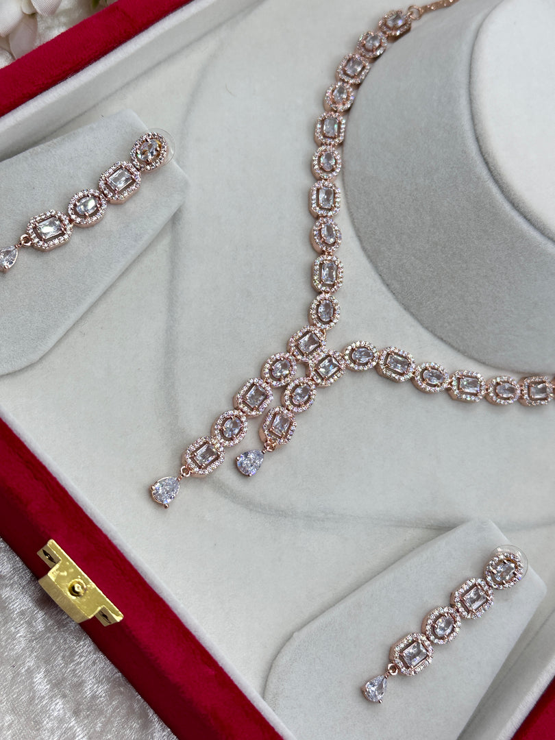 Nikas American Diamond RoseGold Necklace Set