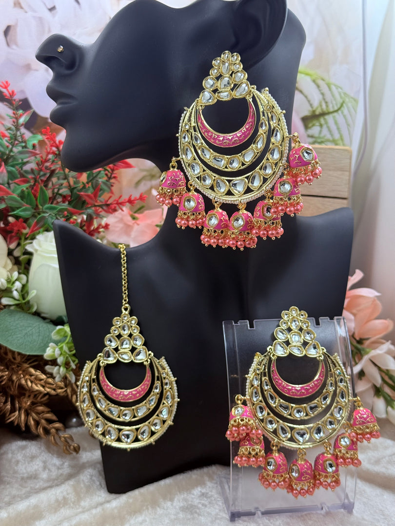 Kundan Jhumki Drops Tikka Earring Set