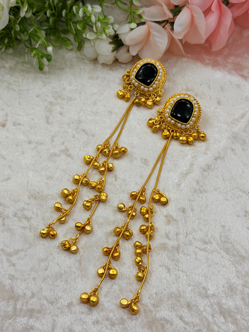 Red gold plated Kashmiri Earrings with hanging ghungru