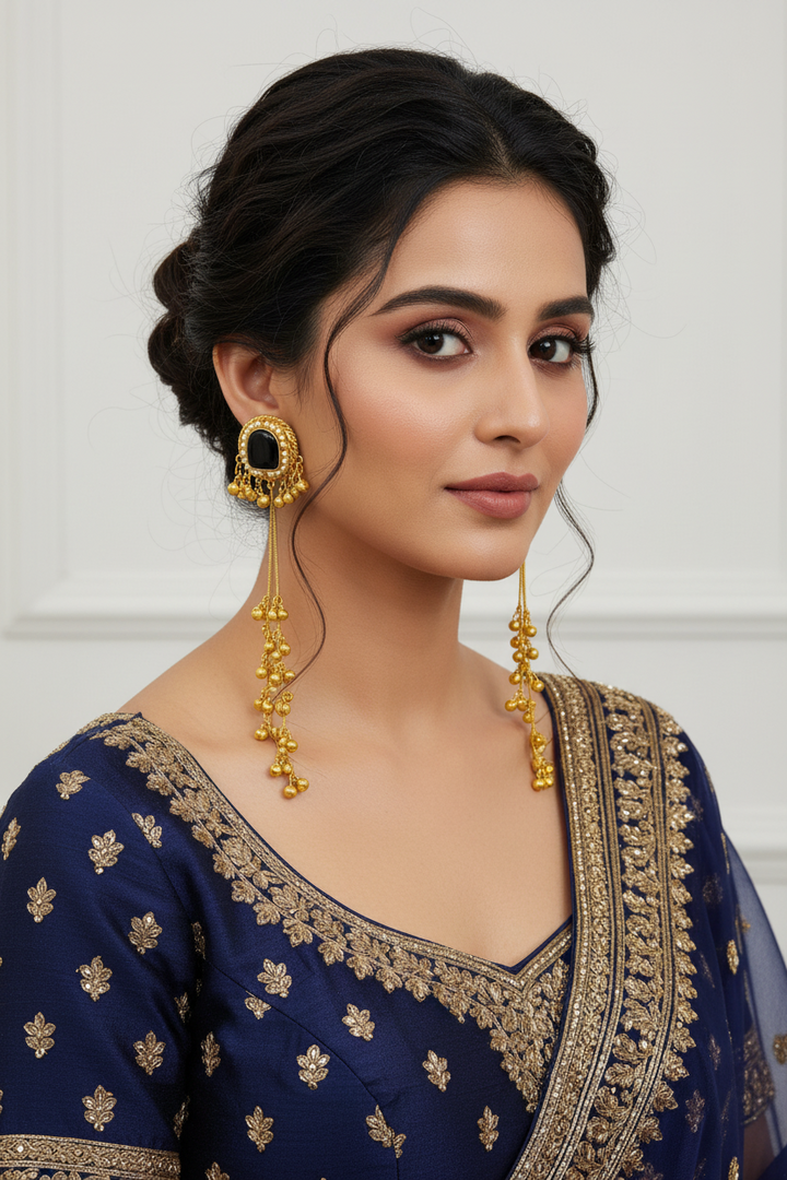 Red gold plated Kashmiri Earrings with hanging ghungru