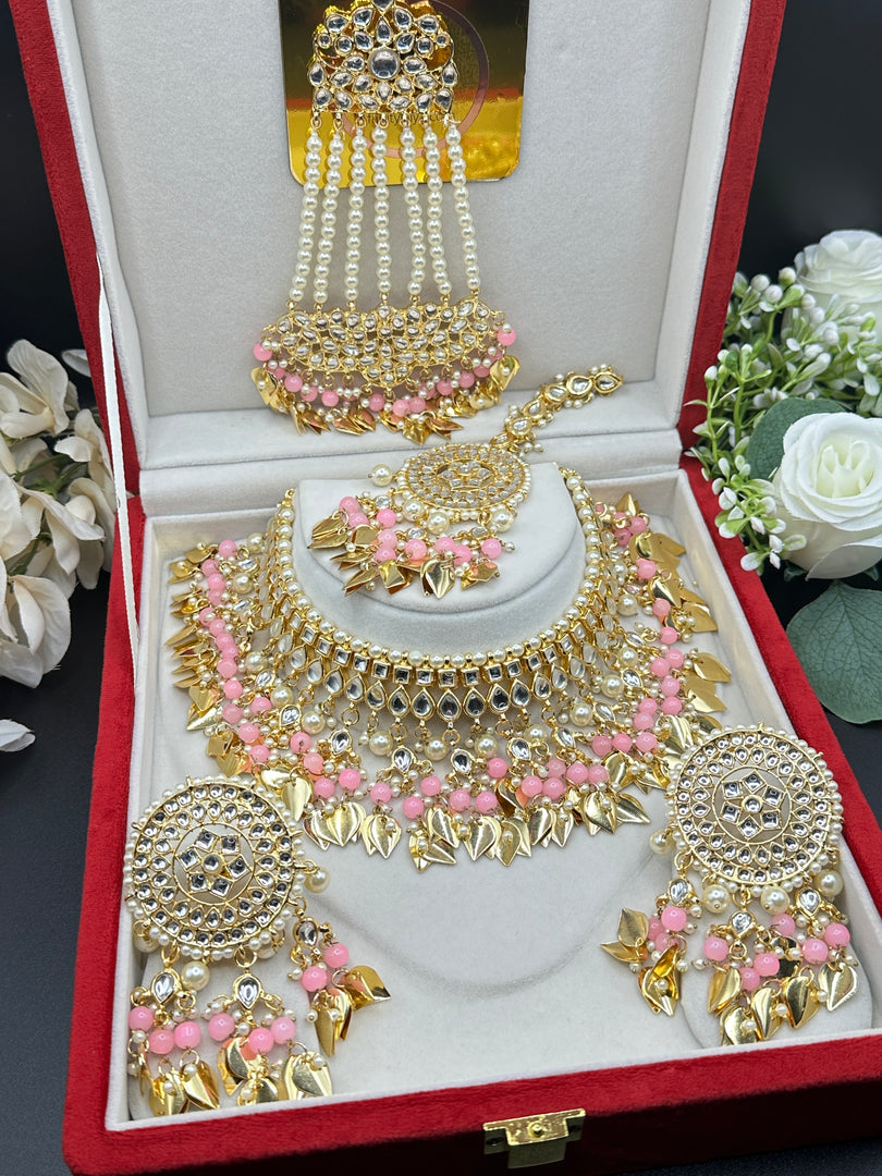 Rani Kundan jewellery Pipal Leaf Drop Choker Set