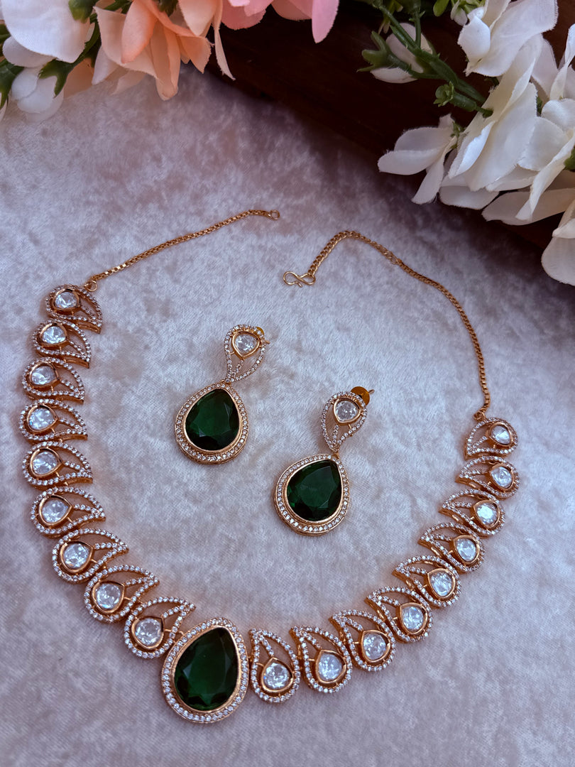 Moissanite polki Necklace set with earrings