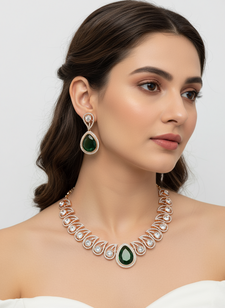 Moissanite polki Necklace set with earrings