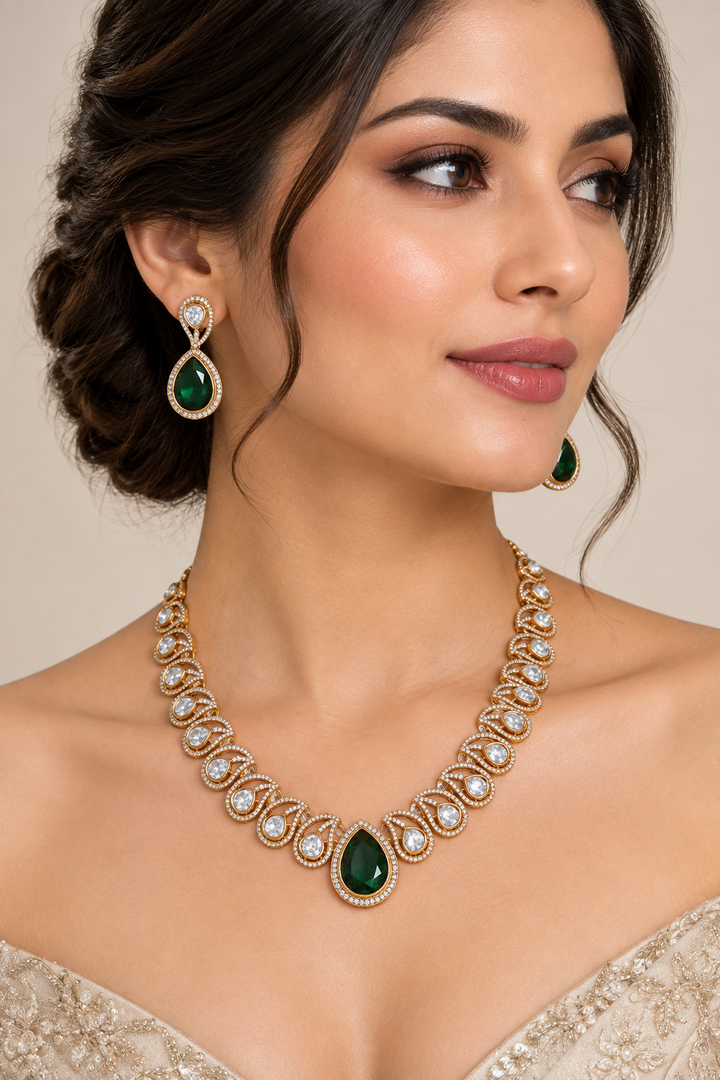 Moissanite polki Necklace set with earrings