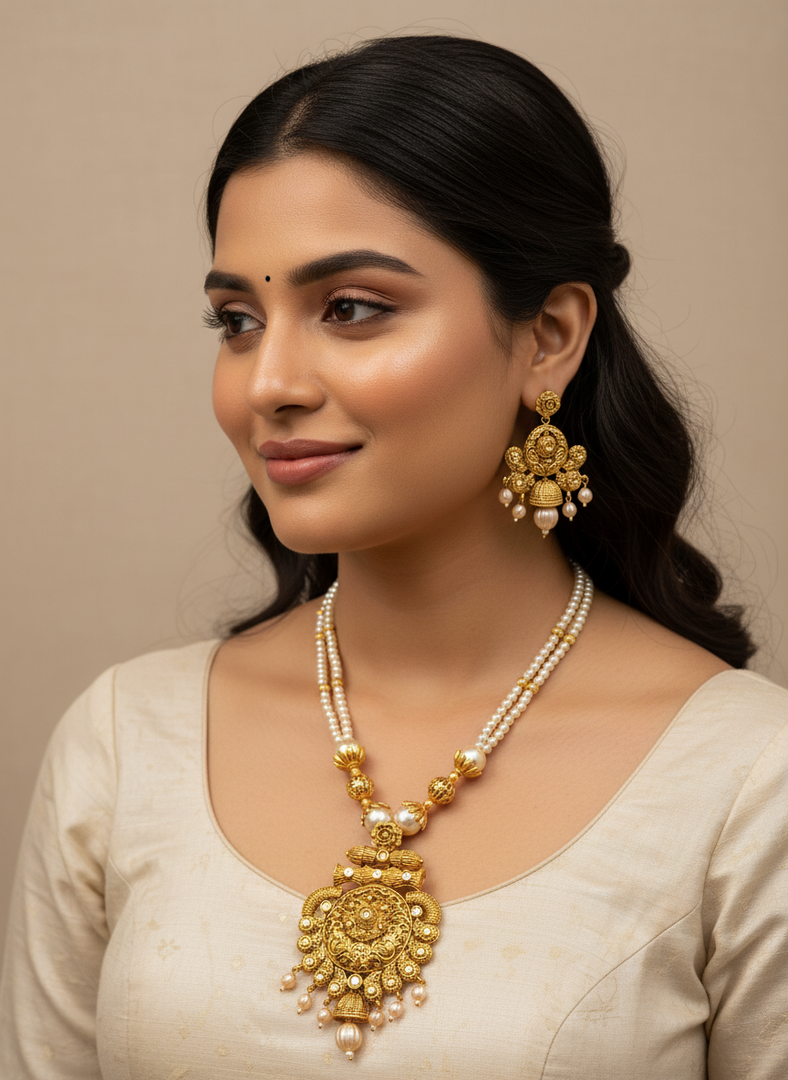 Mahi AntiqueGold  matte gold Necklace Set
