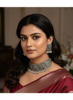 Load image into Gallery viewer, Silver Oxidised choker set with earring