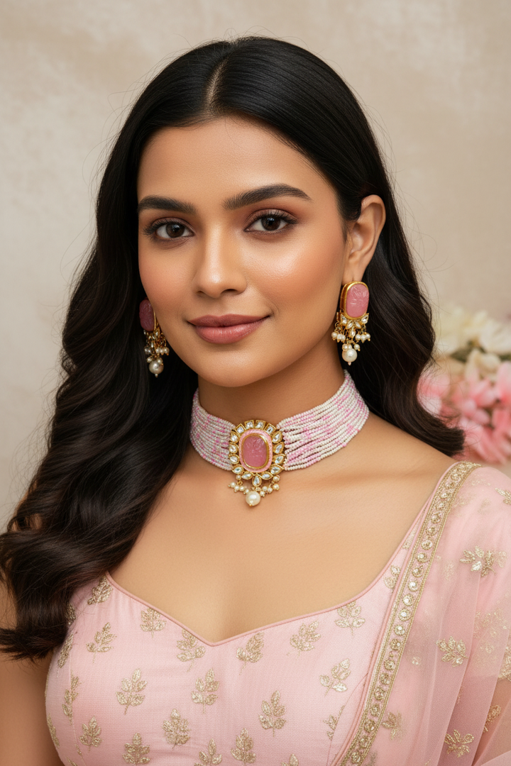 Beaded choker with earrings