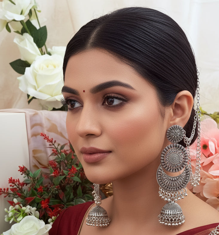 Mahami Oxidised  silver jhumki with detectable Sahara