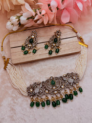 Victorian Elephant Necklaces with moissanite polki and earrings