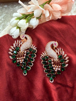 Load image into Gallery viewer, Peacock American Diamond RoseGold Oversized Stud
