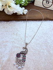 Peacock Insparied Necklace In Silver
