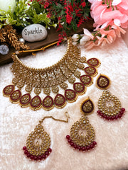 Maroon Polki Choker  Set