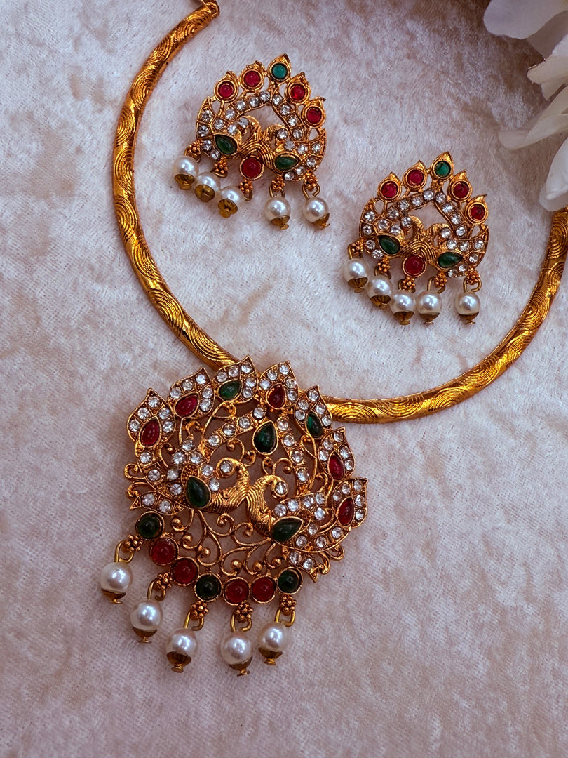 Peacock Hasli necklace with earring