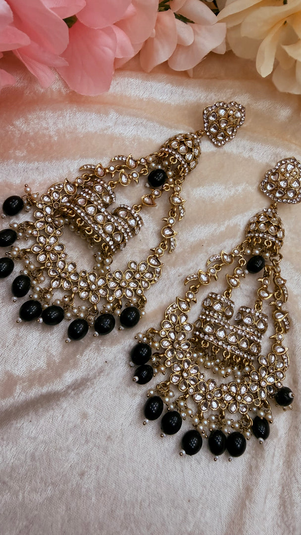 Jhummar Long Kundan Chandbali Earrings